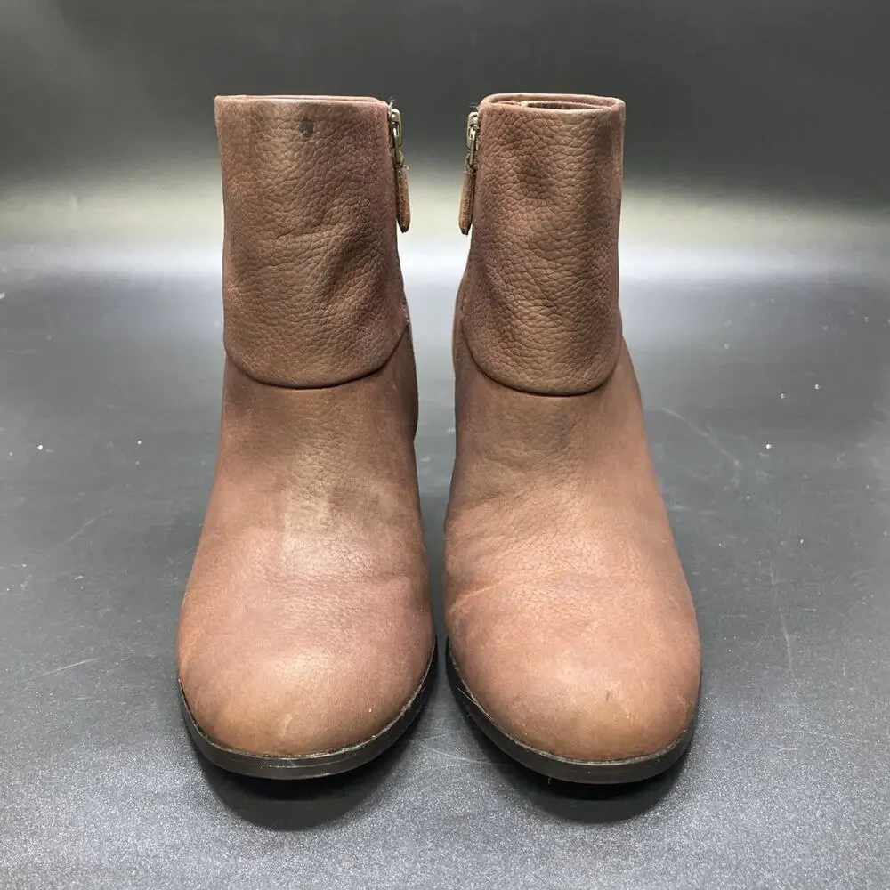 Cole Haan Womens 6.5 B Brown Pebbled Leather Ankle Boots Block Heel Zip (READ)